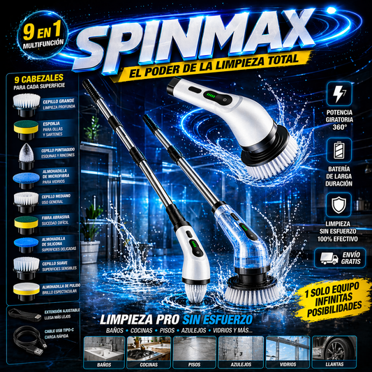 SPINMAX - CEPILLO DE LIMPIEZA 9 EN 1 MULTIUSOS ELECTRICO🫧